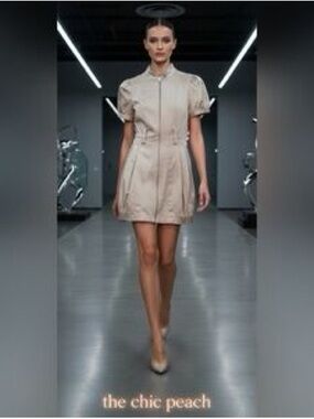 Bebe Beige Short-Sleeve Zip Front Bubble Dress size M, NWOT